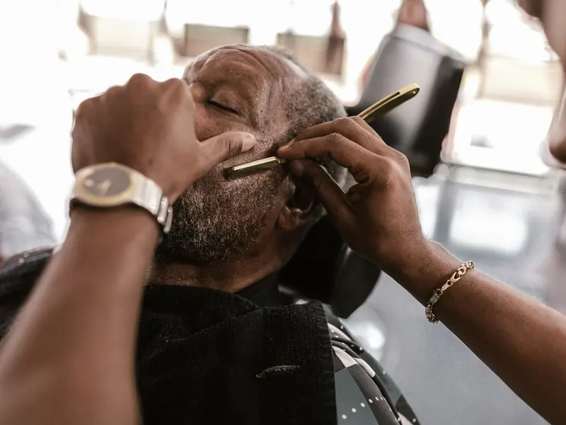 Hot-towel straight-razor shave (example photo)