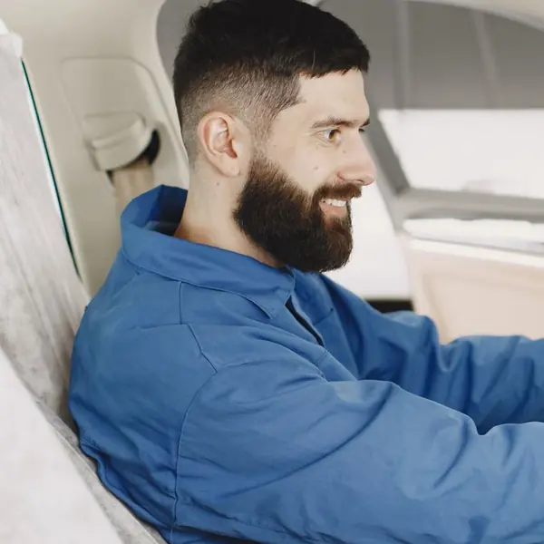 Technician on a road test (example photo)